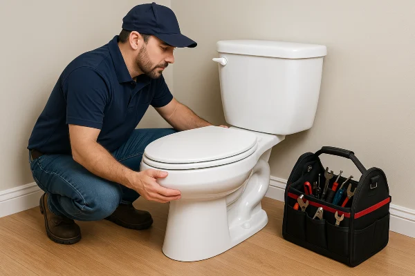 a plumber checking a toilet from Emergency Plumber Grand Prairie in Grand Prairie, TX - Kitchen Sink Installation