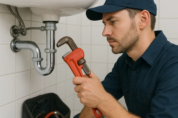 a male plumber installing a water heater from Emergency Plumber Grand Prairie in Grand Prairie, TX - Residential Plumbing Services a male plumber installing a water heater from Emergency Plumber Grand Prairie in Grand Prairie, TX - Residential Plumbing Services